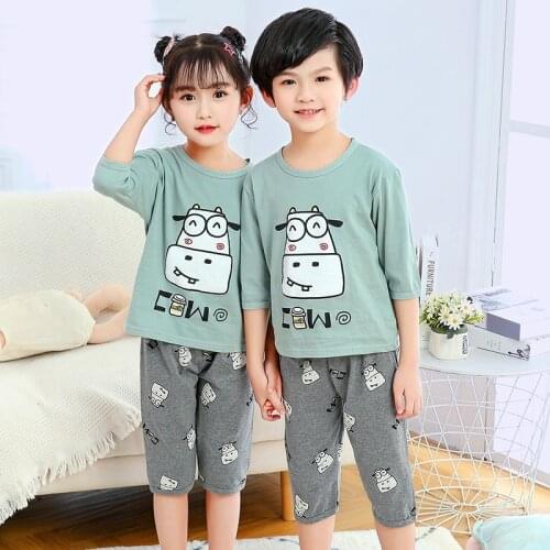 Girls Pajamas Sleepwear for Baby Kids Short Sleeve Pijamas Infantil 100% Cotton Kids Pajamas Set Boys Girls Clothes 2 7 13Y