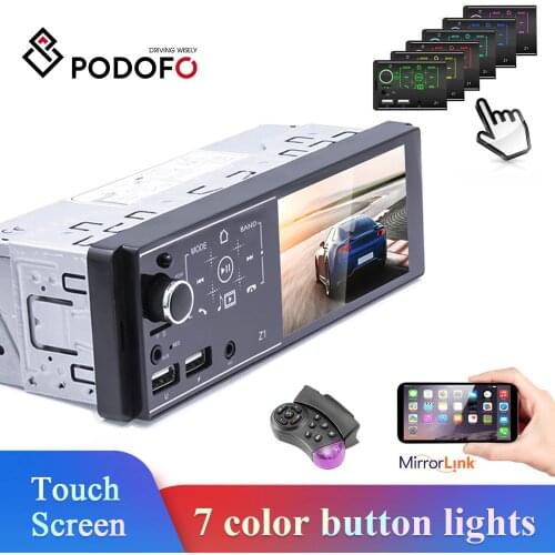 Podofo 1 Din Car Radio 4" Touch Screen Double USB AUX FM MP5 Video Multimedia Player Autoradio Microphone Audio Remote Control