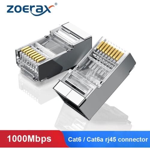 ZoeRax Cat6 /CAT6A RJ45 Connector 8P8C Modular Ethernet Cable Head Plug Gold-plated Cat 6 Crimp RJ 45 Crimper Connector Cat6