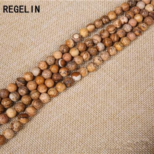REGELIN Brown Natural Stone Beads 1strip 4/6/8/10/12/14mm Round Crystal Quartz Loose Bead Beads DIY Bracelet Findings Stone