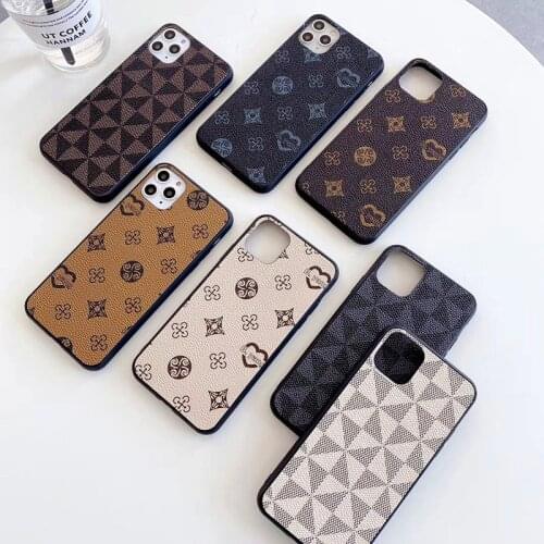 Luxury Vintage Geometric Lattice Pattern Phone Case For iPhone 12Pro Max Case 11 XR X XS MAX 7 8 Plus Texture Grid Leather Cover