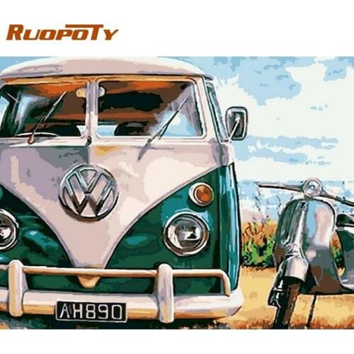 RUOPOTY Green Bus Landscape Painting By Numbers Kits For Adults HandPainted Acrylic Paint Coloring On Canvas Living Room Decor