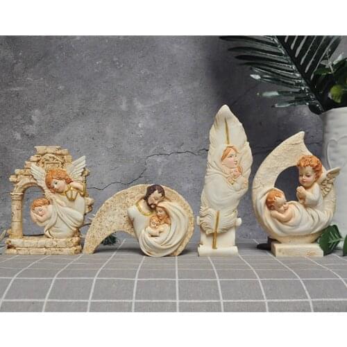 Catholic Holy Family Three Infant Virgin Mary Sleeping Mature Angel Christmas Manger Group Decoration Church Gift