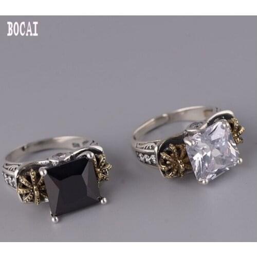 S925 Silver Retro Womens Ring Fashion Crown Zircon Open rings for women