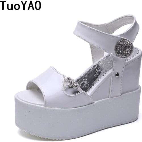 2021 Summer Women Platform Gladiator Sandals Buckle Heel Shoes 12cm Height Increasing Sandal Brand Woman Leather Peep Toe Shoes