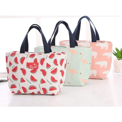 1Pcs Cotton Linen Lunch Bag Cartoon Animal Pattern Kids Insulation Bags Protable Outdoor Travel Multifunctional Picnic Bags