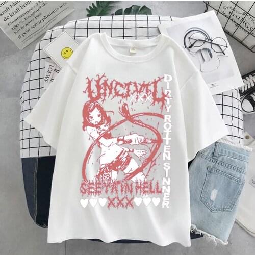 Harajuku Tops Oversized T Shirt Unisex Gothic Short Sleeve Women T-shirts Streetwear T Shirt Punk Anime Maiden Album Tee Clothes