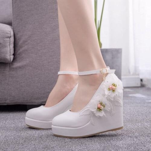 Fashion Sweet White Thick Sole Shoes Women Wedge High Heels Platform Pumps Zapatos Platform Mujer New 2021 Wedding Shoes H0071