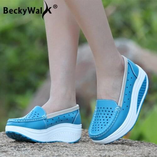 Summer Swing Shoes Women Breathable Platform Shoes Woman White Hollow Thick Bottom Slip On Female Loafers Big Size 35-41 WSH3308