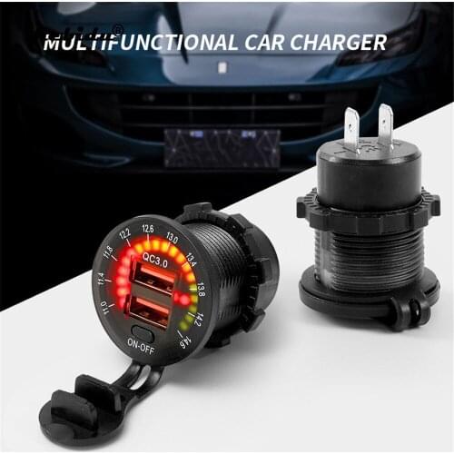 36W USB Outlet Fast Charging 12V 24V QC3.0 Dual USB Charger Socket Voltmeter Switch Waterproof For 12V Car Boat Motorcycle Truck