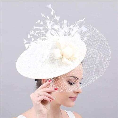 Women Fascinators Feather Wedding Kenducky Occasion Ladies Mesh Hats Party Married Bridal Veils Headdress Hair Clip New Vintage