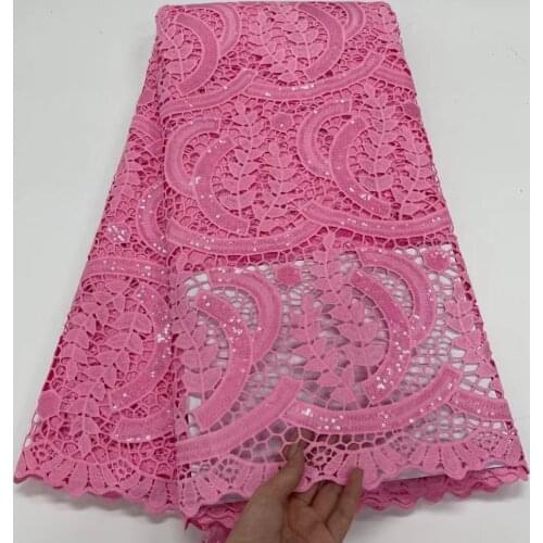 XIUYSAI Latest Design African Lace Fabric High Quality Pink Nigerian Guipure Cord Lace fabric With Sequins For Party Dress
