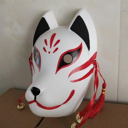 Japanese Hand Painted Kitsune Large Fox Mask For Cosplay Full Face Thick PVC Masks Halloween Masquerade Bar Dance Prop
