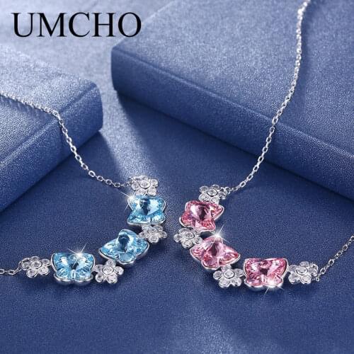 UMCHO Butterfly Real 925 Sterling Silver Chain Necklaces For Elegant Women Engagement Anniversary Wedding Gifts Fine Jewelry