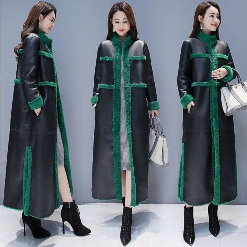 Women Lamb Fur Coat New Winter Plus Size Loose Long Fur Trench Two Side Wearing Suede Maix Furry Jacket Faux Leather Fur Coat