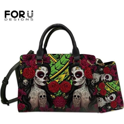 FORUDESIGNS Women Bag PU Leather Polynesian And Skull Girls Print Luxury Designer Bags Handbag Messenger Bag Shoulder Bag Wallet