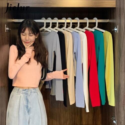 Jielur Women Autumn Winter Slim-fit Pullover Knitted O-neck Sweaters Solid Color Basic Chic Primer Femme Pullovers Sweater