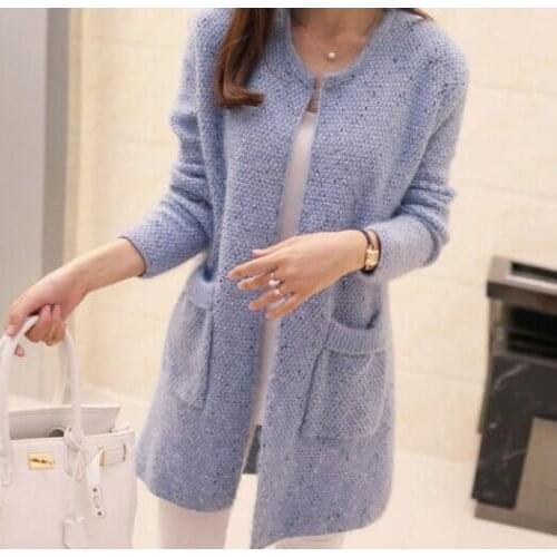 2021 Pull Femme Autumn / Winter Korean Fashion Medium Length Sweater Knitted Cardigan Women Coat Female Crew Neck Sweater De