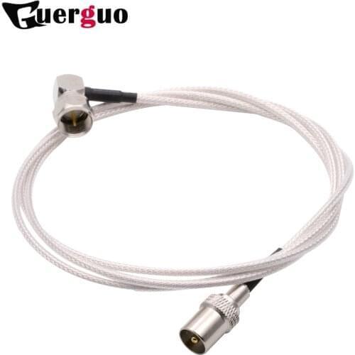 1m RG316 Transparent White RF Cable F Male Right Angle switch TV Male Pigtail Cable Adapter for TV Signal