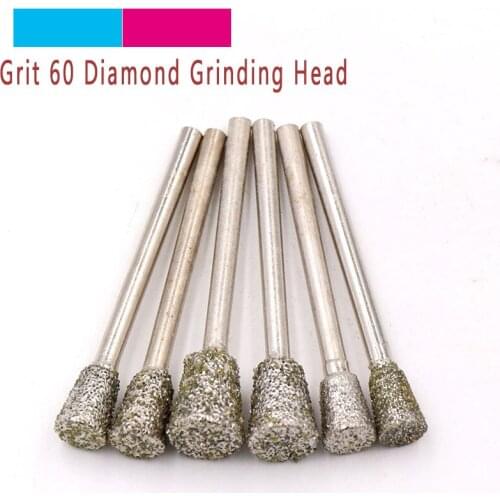 10pcs Grit 60 Diamond Drill Bit 3/4/5/6/8mm Emery Diamond Grinding Head Mounted Electroplated K5 Needle For Jade Carving Tools
