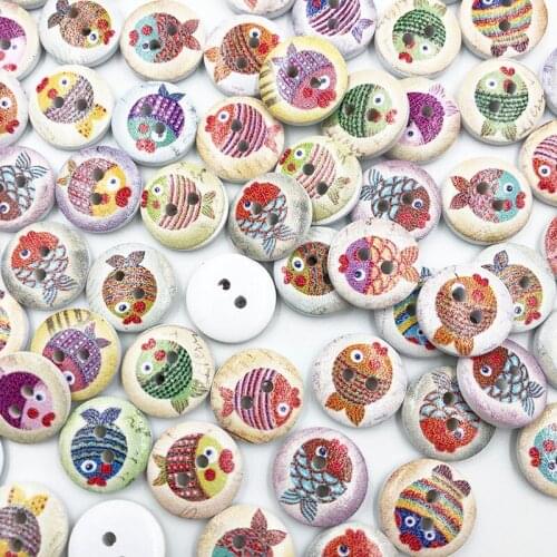 100Pcs Fish Mixed Wooden Button Random Seaman Sewing Accessories Decorative Buttons Handmade Scrapbooking Craft WB700