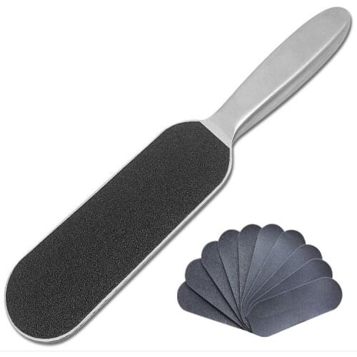 11pcs/Set Pedicure Feet Care Metal Handle Foot and Coarse of Fine and Refill Files Grit Sanding Grit Cloth Rasp Double Side
