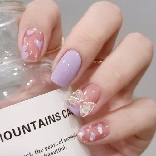2021 24pcs Purple Clouds Printed Nail Patch Glue Type Removable Short Paragraph Fashion Manicure Save Time False Nail Patch