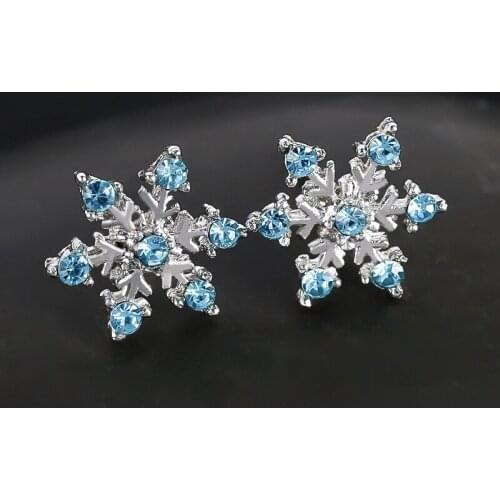2021 Fashion Snowflake Women Earrings Engagement Jewelry Accessories Cute Light Blue Zircon Rhinestones Stud Earrings for Women