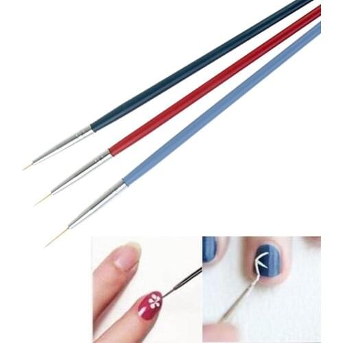 3 PCS/Set Nail Brush Wooden Rod Ultra-Fine Drawing Pens Nail Painted Pens Nail Art Liner Pencil Girl Manicure DIY Painting Tool