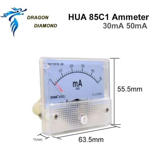 Dragon Diamond 50mA Ammeter ZODA 85C1 DC 0-50mA Analog Amp Panel Meter Current for CO2 Laser Engraving Cutting Machine