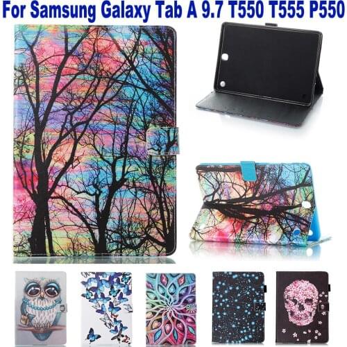 Stand Wallet Card Slot Case For Samsung Galaxy Tab A 9.7 T550 T555 P550 Case Cover Funda Tablet Fashion Pattern Skull Shell
