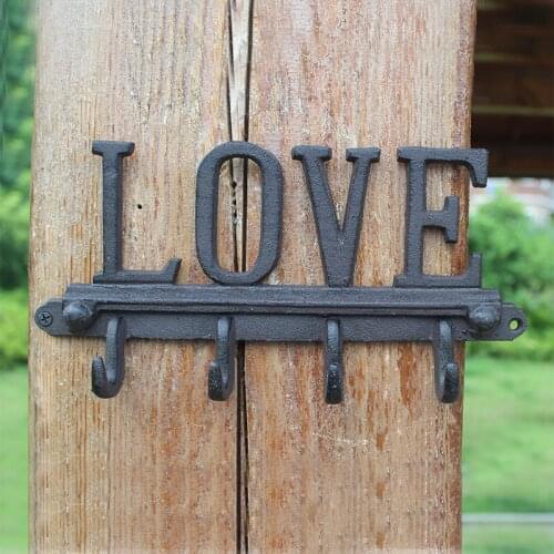 European Country Industrial Accents Vintage LOVE Letters Cast Iron Home Decor Wall Hook With Four Hangers
