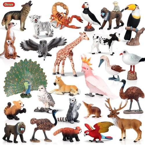 Oenux Realistic Wild Animals Action Figures Animal Zoo Tiger Horse Parrot Bird Solid PVC Model Figurines Cute Toy For Kids Gift