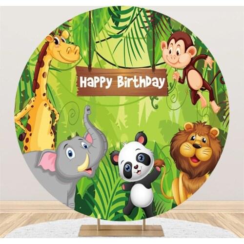 Cute Pandas Jungle Friend Rainbow Circle Backgrounds Photography Kids Birthday Party Photozone Baby Shower Photo Round Backdrop