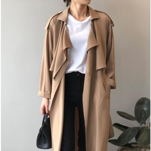 IMucci Women Casual Solid Color 0utwear Fashion Sashes Office Coat Chic Epaulet Design Long Trench