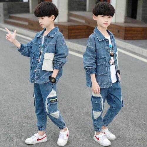 Cool Jean Spring Autumn Girls Clothing Suits Coat +Pants 2pcs/Set Pullover Kids Teenager Outwear Sport Beach School High Quality