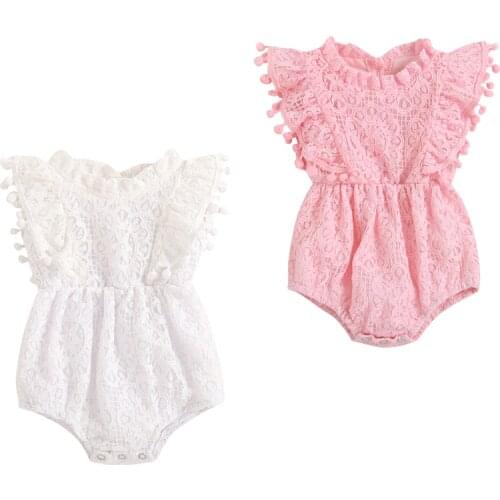 FOCUSNORM 0-18M Summer Baby Girls Princess Romper Tassel Sleeveless Lace Flowers Printed Elastic Jumpsuits 2 Color