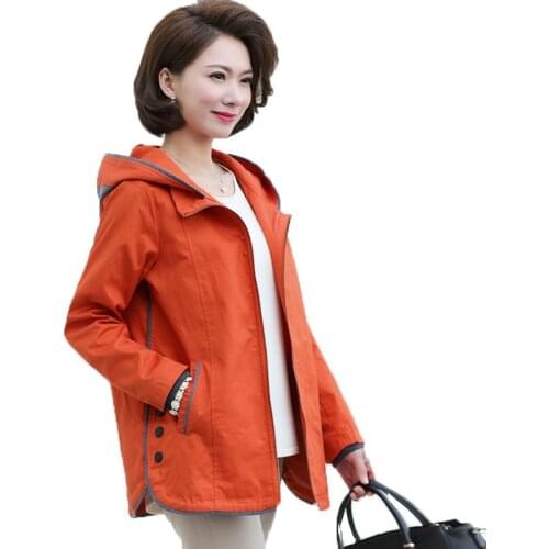 Spring Autumn Womens Jacket Top Large Size Hooded Windbreaker Coat Middle-Aged Elderly Ladies Casual Outerwear Tops Orange