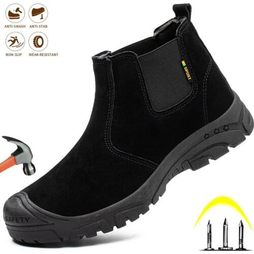 Fashion Men Safety Shoes Steel Toe Caps Indestructible Work Boots Anti-smashing Anti-puncture Lightweight Chelsea Outdoor Boots