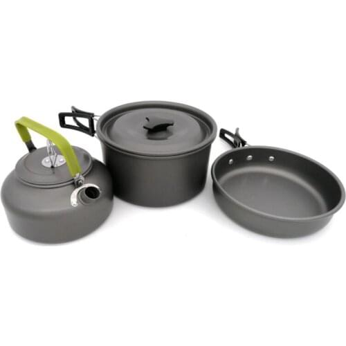 Ultra-light Aluminum Alloy Camping Cookware 2-3 people set pot Tableware Kettle Pot Frying Pan 3pcs/Set