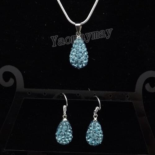 Waterdrop Crystal Jewelry Set Lake Blue Rhinestone Earrings And Necklace For Party 5 Sets Wholesale