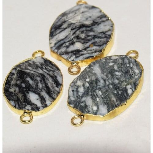 Natural Stone Connector for women 2021 necklace Jewelry making irregular gold plating bezel healing gem pendant 2 loops polish