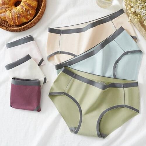 New Four Seasons Pure Cotton Girl Underwear Mid Waist Traceless Graphene Antibacterial Cotton Crotch Hip Lifting Briefs