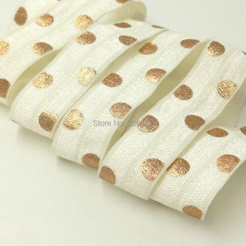 New Arrival!! Copper Gold Foil Polka Dot Fold Over Elastic 5/8" DIY Hair Supplies Hair Tie FOE Ivory Color 10Yards/lot