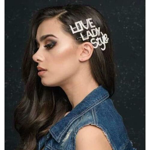 Full Rhinestone Hairpin Letter Office career Bangs Hairpin Woman Headwear Shining Crystal Nightclub Party