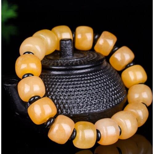 Natural Xinjiang Hetian white jade Golden silk jade Hand-carved pumpkin bracelet for women jade beads gemstone bracelets