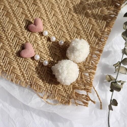 New Ins Style Heart Hairball Ear Studs for women Winter Vacation Party Jewelry Long Tassels Heart Ball Studs Earrings gift