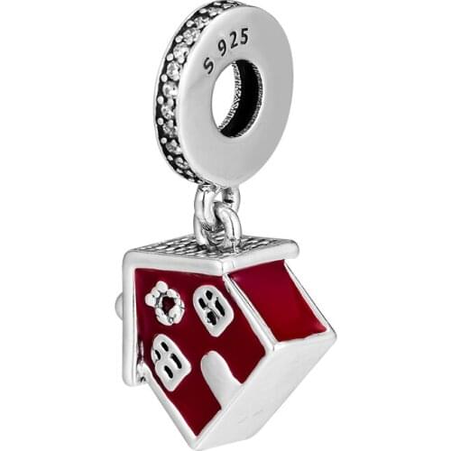 CKK Silver 925 Jewelry Cosy Christmas House Hanging Charm Beads Fits Original Bracelets Sterling Silver Making