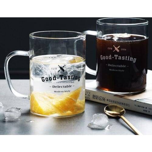 Glass Coffee Mug Breakfast Cup Creative Letter Milk Coffee Tea Juice Cup With Handle Kitchen Office Drinkware Couple Cup Gifts