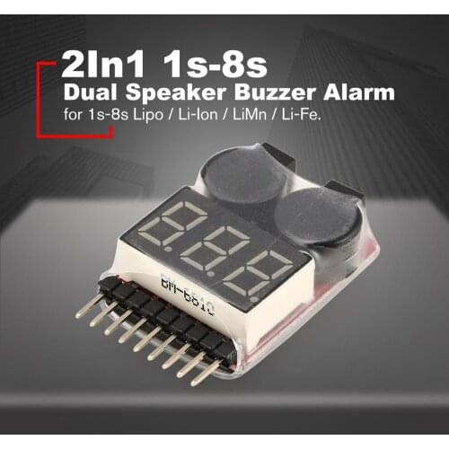 Lipo Battery Voltage Tester Volt Meter Indicator Checker Dual Speaker 2in1 1S-8S Combination Low Voltage Buzzer Alarm